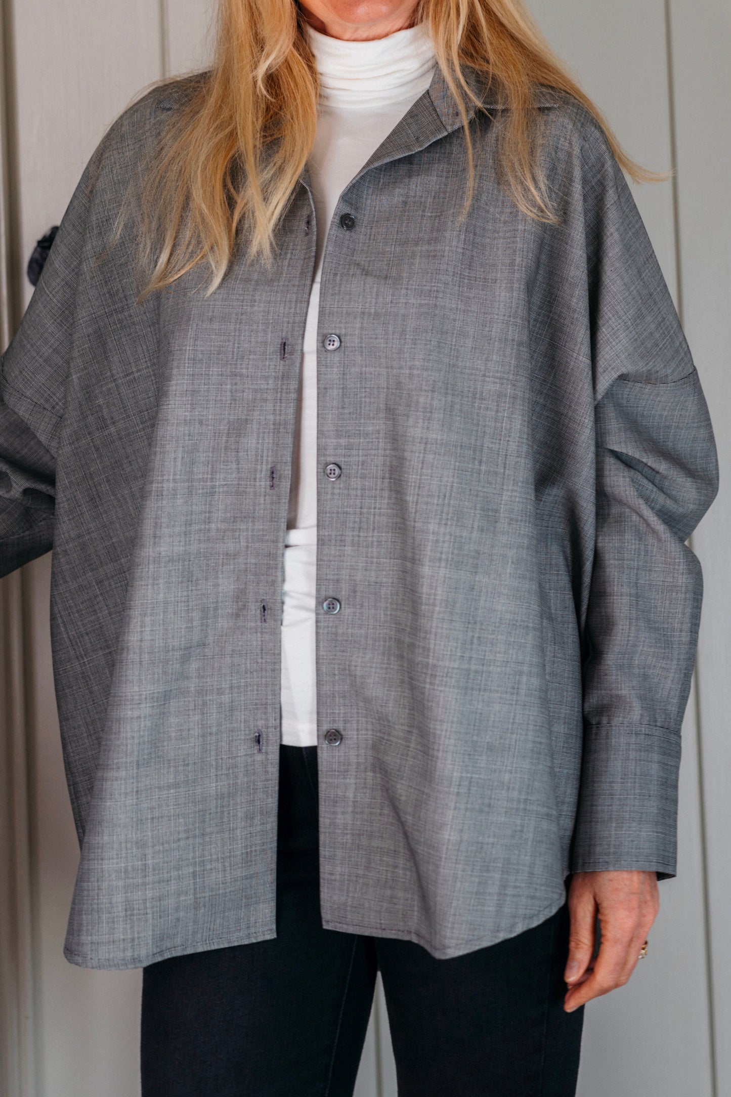 THE CHELSEA OVERSIZED SHIRT IN BLACK AND WHITE MOHAIR