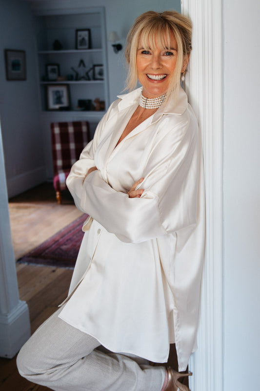 THE SOHO OVERSIZED SHIRT IN IVORY SILK SATIN BLEND