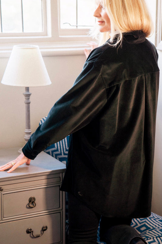 ABBEY ROAD OVERSIZED SHIRT IN BLACK COTTON VELVET