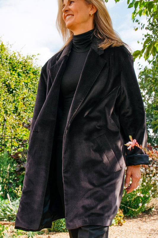 THE BOND STREET OVERSIZED VELVET JACKET IN FALCON CHECK